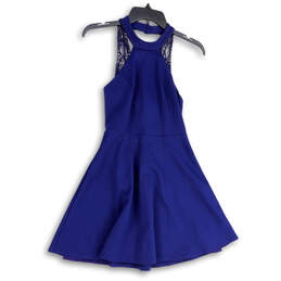 Womens Blue Sleeveless Henley Neck Back Zip Short Fit & Flare Dress Size XS