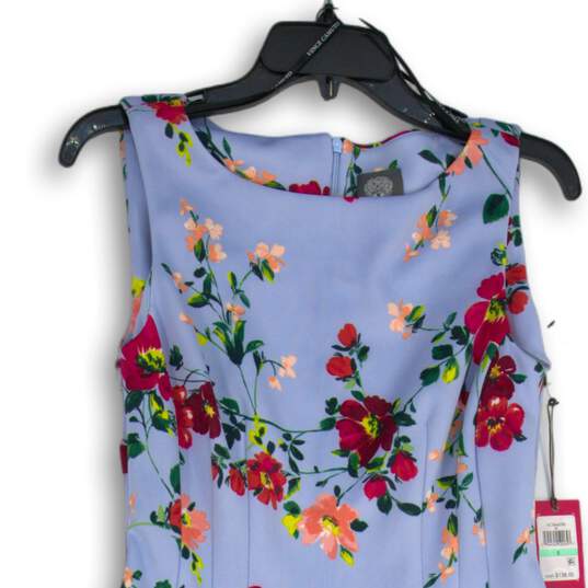 NWT Womens Purple Floral Sleeveless Boat Neck Back Zip Fit & Flare Dress Size 8 image number 3