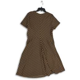 Land's End Womens Brown Blue Striped Surplice Neck Fit & Flare Dress Size 14-16 alternative image