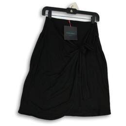 NWT Cynthia Rowley Womens Black Elastic Waist Pull-On Wrap Skirt Size Small