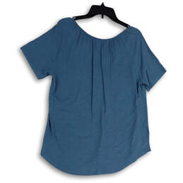 NWT Womens Blue Slit Neck Short Sleeve Pullover Blouse Top  Size Large alternative image
