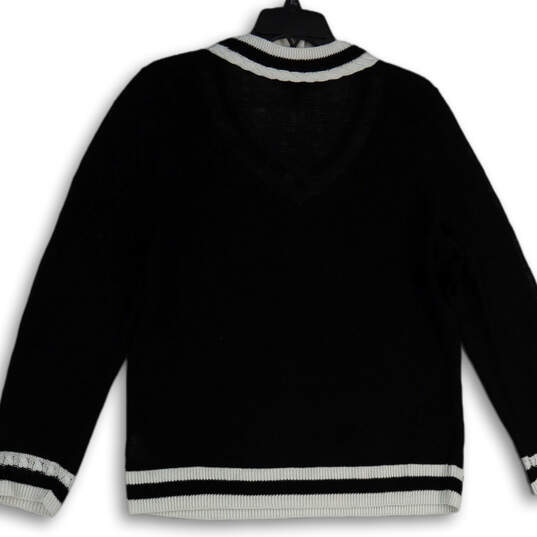 NWT Womens Black White Long Sleeve V-Neck Pullover Sweater Size Large image number 4