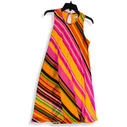 Womens Pink Orange Striped Colorful Sleeveless Round Neck A-Line Dress Sz 8