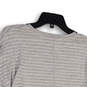Womens Gray White Striped Long Sleeve Ribbed Hem Pullover Sweatshirt Size S image number 4