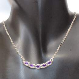 Carolyn Pollack Relios Sterling Silver Amethyst Bar Pendant 18" Chain Necklace alternative image