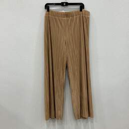 NWT Womens Beige Pleated Elastic Waist Wide Leg Cropped Dress Pants Size XL