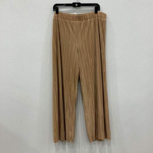 NWT Womens Beige Pleated Elastic Waist Wide Leg Cropped Dress Pants Size XL image number 1