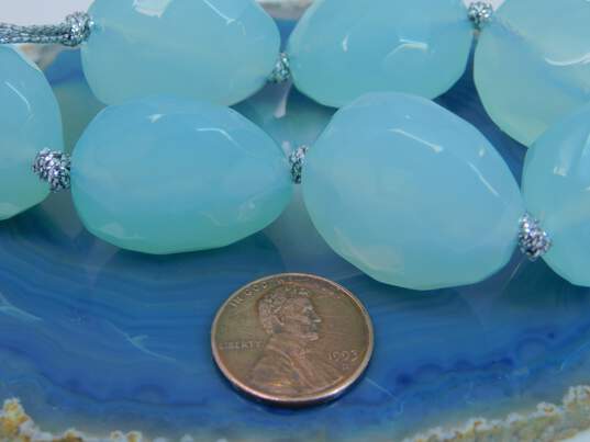 (G) KJL Kenneth Jay Lane Silvertone Blue Plastic Chunky Beaded Necklace image number 4
