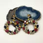 Designer J. Crew Gold-Tone Multicolor Stone Wreath Statement Hoop Earrings image number 1