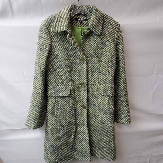 DKNY Green Knit Wool Blend Button Down Trench Coat Size 12 image number 1