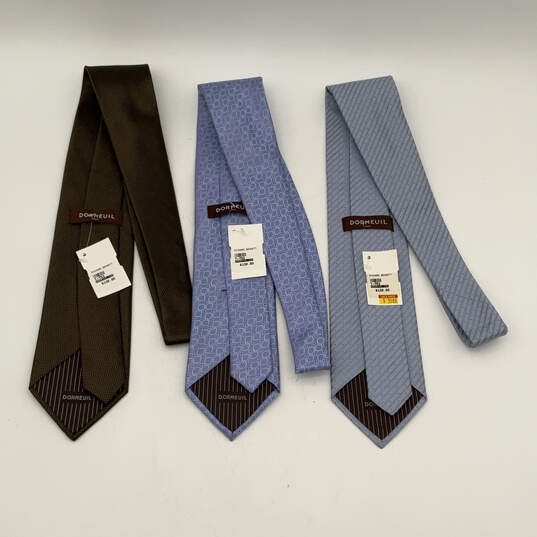 NWT Mens Blue Brown Geometric Silk Adjustable Designer Neckties Lot Of 3 image number 2