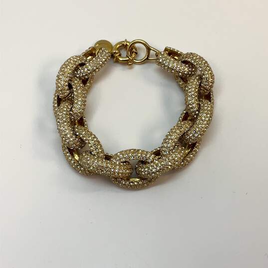 Designer J. Crew Gold-Tone Pave Rhinestone Oval Link Chain Bracelet image number 2