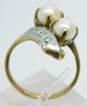 Romantic 10k Yellow Gold Double Stacked Pearl & Diamond Accent Ring 3.8g image number 2