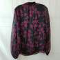 Vince Camuto Floral Pattern Blouse Mock Neck Sheer Sleeve Black Pink Size M image number 2