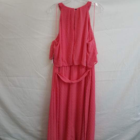 Pink sleeveless textured dot long flutter dress 16 image number 2