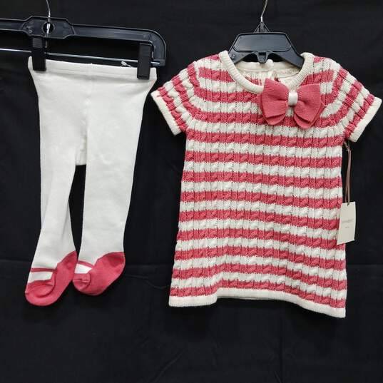 NWT Baby Girl Pink White Striped Sweater Dress With Matching Tights Size 3-6 M image number 1