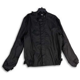 Mens Black Collared Long Sleeve Full-Zip Windbreaker Jacket Size L Tall