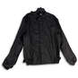 Mens Black Collared Long Sleeve Full-Zip Windbreaker Jacket Size L Tall image number 1