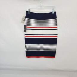 Trouve Navy Block Stripe Patterned Pencil Skirt WM Size XS NWT