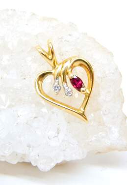 14K Yellow Gold Red Spinel & Diamond Accent Open Hear Pendant 1.4g