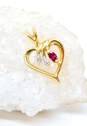 14K Yellow Gold Red Spinel & Diamond Accent Open Hear Pendant 1.4g image number 1