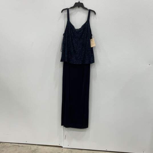 NWT ALEX Evenings Womens Sleeveless Navy Blue Beaded Sleeveless Maxi Dress 24W image number 1