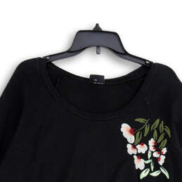 Womens Black Floral Stretch Long Sleeve Round Neck Pullover Sweater Size 2 alternative image