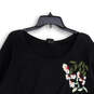 Womens Black Floral Stretch Long Sleeve Round Neck Pullover Sweater Size 2 image number 2