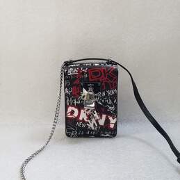 DKNY Leather Elissa North South Graffiti Charm and Lock Crossbody Bag