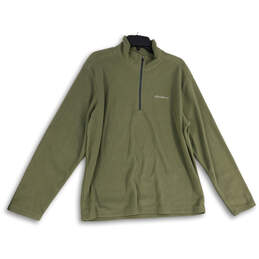 Mens Green Fleece Long Sleeve 1/4 Zip Mock Neck Pullover Jacket Size L