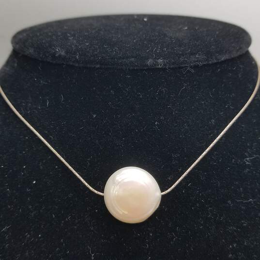 925 Silver Asst. Gemstone Coin Pearl Pendant 16" Necklace & Sz 4-8 Ring BD 14.7g image number 3