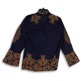NWT Chico's Womens Blue Paisley Long Bell Sleeve Tie Neck Blouse Top Size 4/6 alternative image