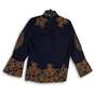 NWT Chico's Womens Blue Paisley Long Bell Sleeve Tie Neck Blouse Top Size 4/6 image number 2