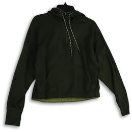 Womens Green Long Sleeve Kangaroo Pocket 1/4 Zip Pullover Hoodie Size S