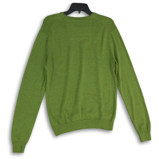 Mens Green Tight-Knit V-Neck Long Sleeve Pullover Sweater Size Medium image number 2