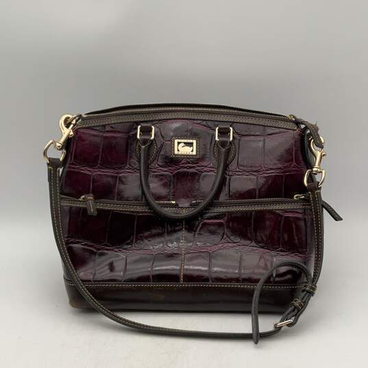 Dooney & Bourke Womens Dillen Purple Brown Leather Embossed Satchel Bag Purse image number 1