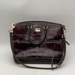 Dooney & Bourke Womens Dillen Purple Brown Leather Embossed Satchel Bag Purse