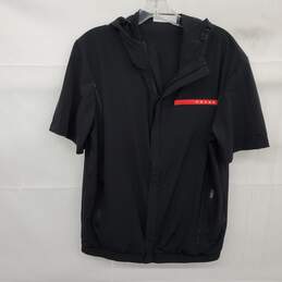 Prada Men's Black Bi-Stretch Short Sleeve Hooded Jacket Size 50 - AUTHENTICATED
