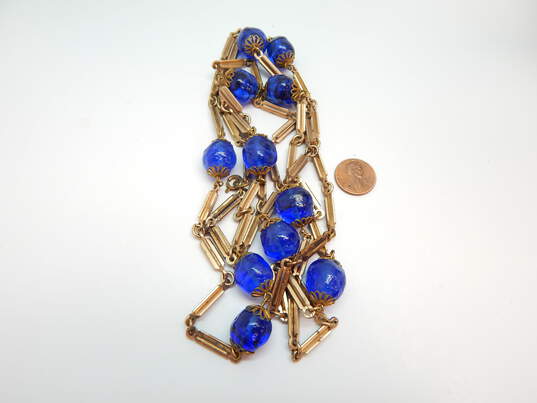 Vintage Gold Tone Cobalt Blue Glass Necklace 127.4g image number 3