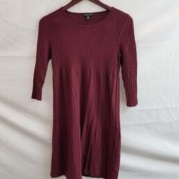 Eileen Fisher Petite Size PM Maroon Wool Ribbed Knit 3/4 Sleeve Scoop Neck Dress