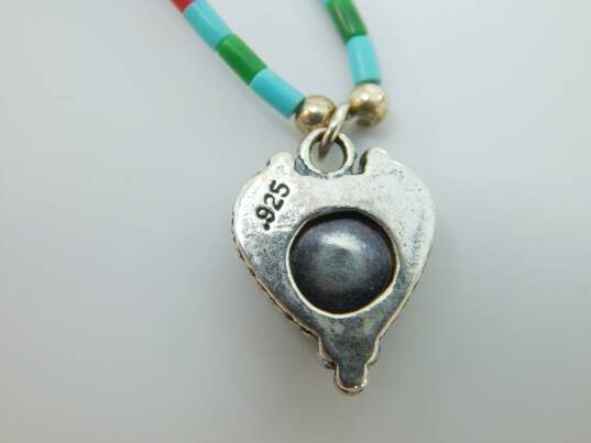 Southwestern Artisan 925 Liquid Silver Faux Stone Heart Pendant Necklace 4.2g image number 4