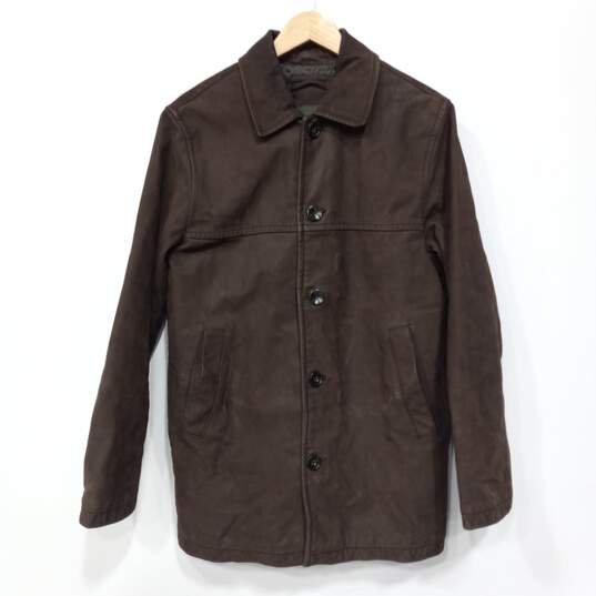 Eddie Bauer Men's Bomber Style Brown Leather Jacket Size Medium image number 1