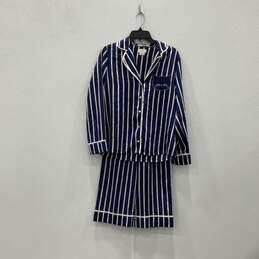 Womens Blue White Striped Long Sleeve Top And Pajama Two Piece Set Size S