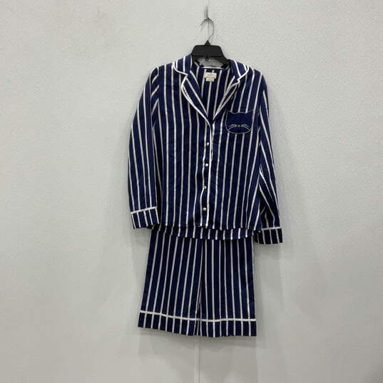 Womens Blue White Striped Long Sleeve Top And Pajama Two Piece Set Size S image number 1