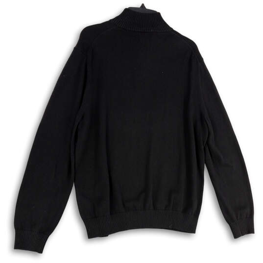 Mens Black Knitted Long Sleeve 1/4 Zip Mock Neck Pullover Sweater Size L image number 2