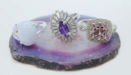 Sterling Silver Pink Color Shift Garnet Blue Lace Agate Amethyst CZ Cocktail Rings 16.6g