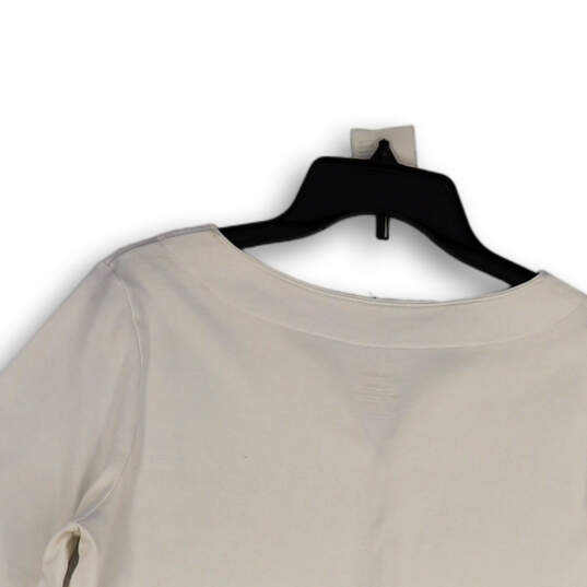 Womens White Split Neck 3/4 Sleeve Slit Pullover Blouse Top Size L Reg image number 4