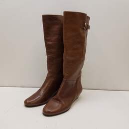 Steven New York Intyce Brown Leather Riding Knee Boots Shoes Women's Size 9.5 M