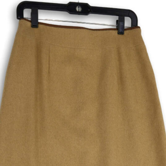Womens Tan Flat Front Back Zip Midi A-Line Skirt Size 6 image number 3