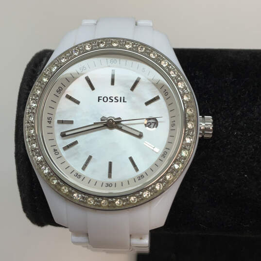 Designer Fossil Stella ES-2437 White Dial Date Indicator Analog Wristwatch image number 1